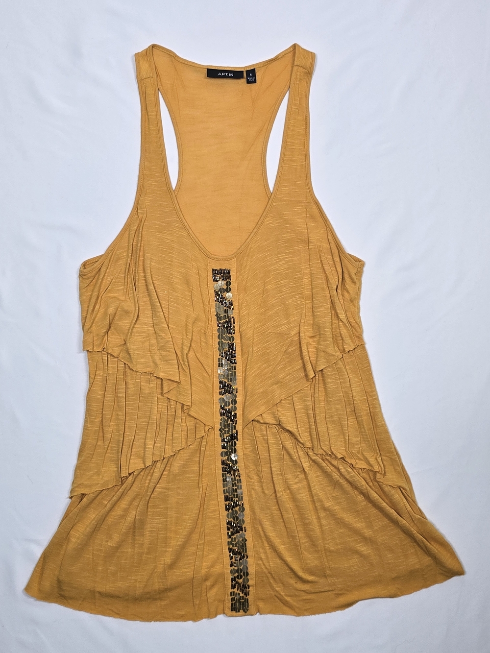Apt. 9 Mustard Yellow Sequin Beaded Racerback Tank Top Small